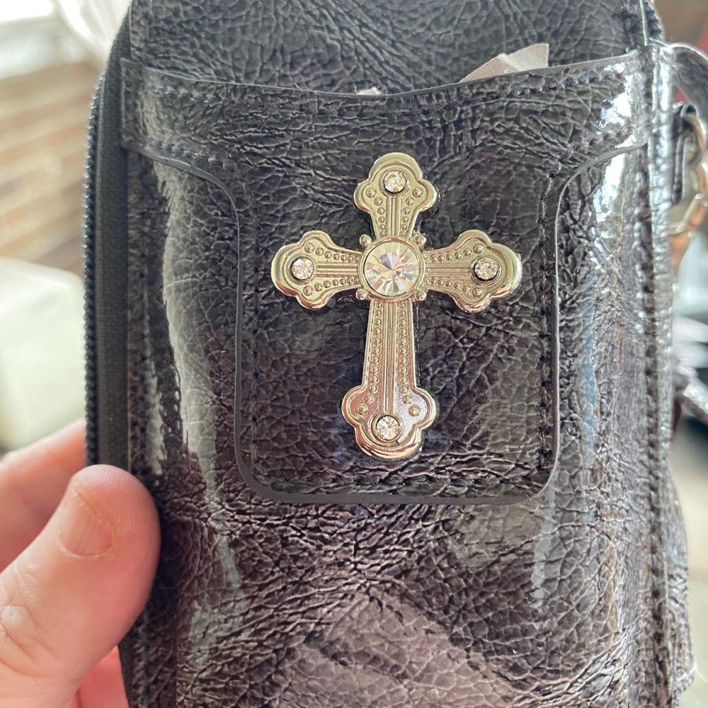 CANDIE Black Cross Embellished Wallet NWT